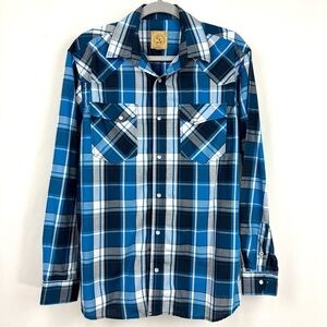GC Blue Men’s M Blue Plaid Snap Up Shirt Long Sleeve Western Casual Lightweight